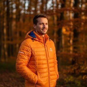 Clique Puffer Jacket Men’s‎ S/P Orange Hooded Pockets Outdoor Coat